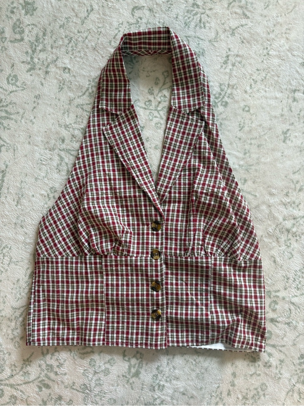 Pacsun Red and White Plaid Halter Button Front Crop Top